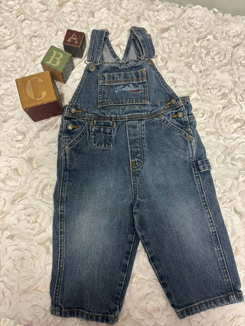 Levi Strauss Signature Baby Overalls 18M Blue Denim Vintage Style Farmhouse